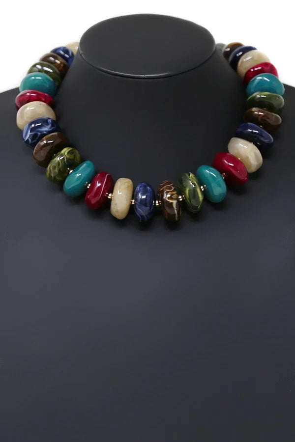 Chunky Marble Resin Beaded Short Necklace