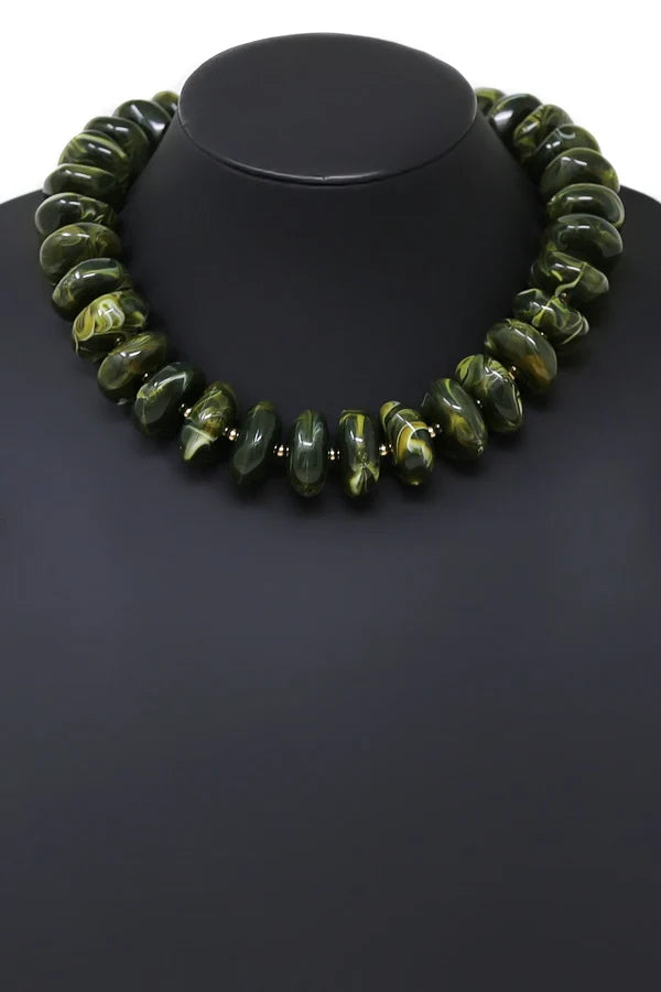 Chunky Marble Resin Beaded Short Necklace