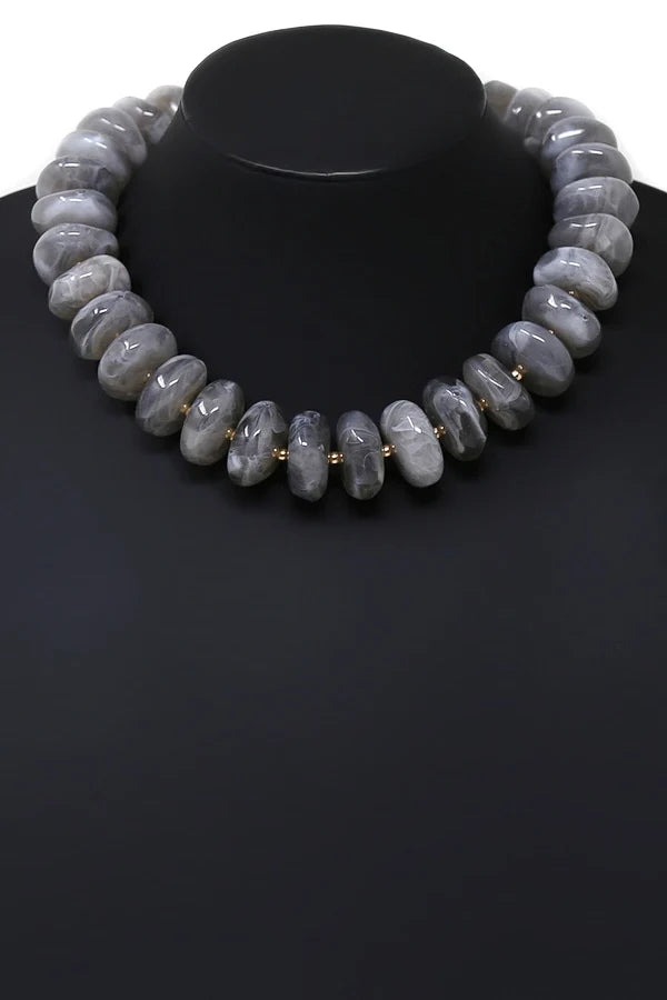 Chunky Marble Resin Beaded Short Necklace