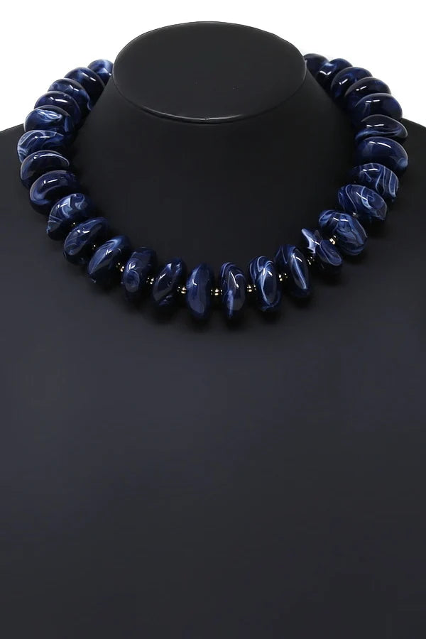 Chunky Marble Resin Beaded Short Necklace