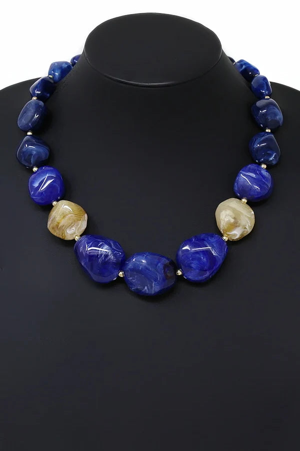 Chunky Resin Marble Bead Statement Necklace