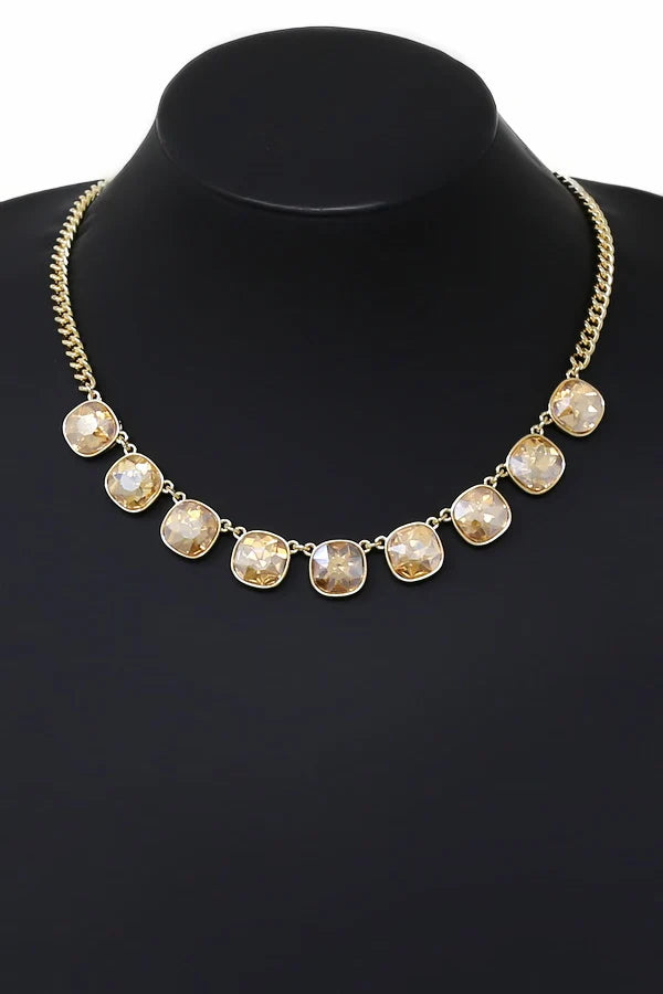 Cushion Cut Rhinestone Statement Necklace