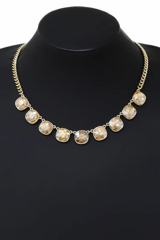 Cushion Cut Rhinestone Statement Necklace