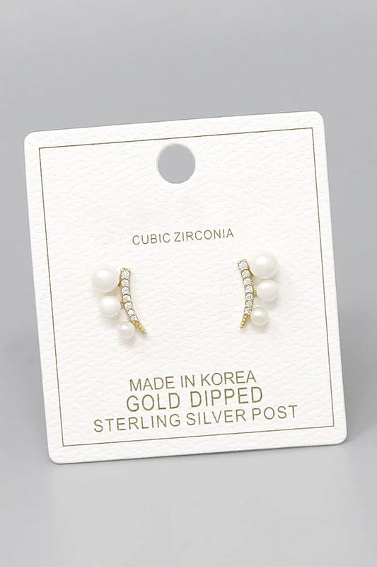 Pearl and CZ Ear Crawler Studs-gold