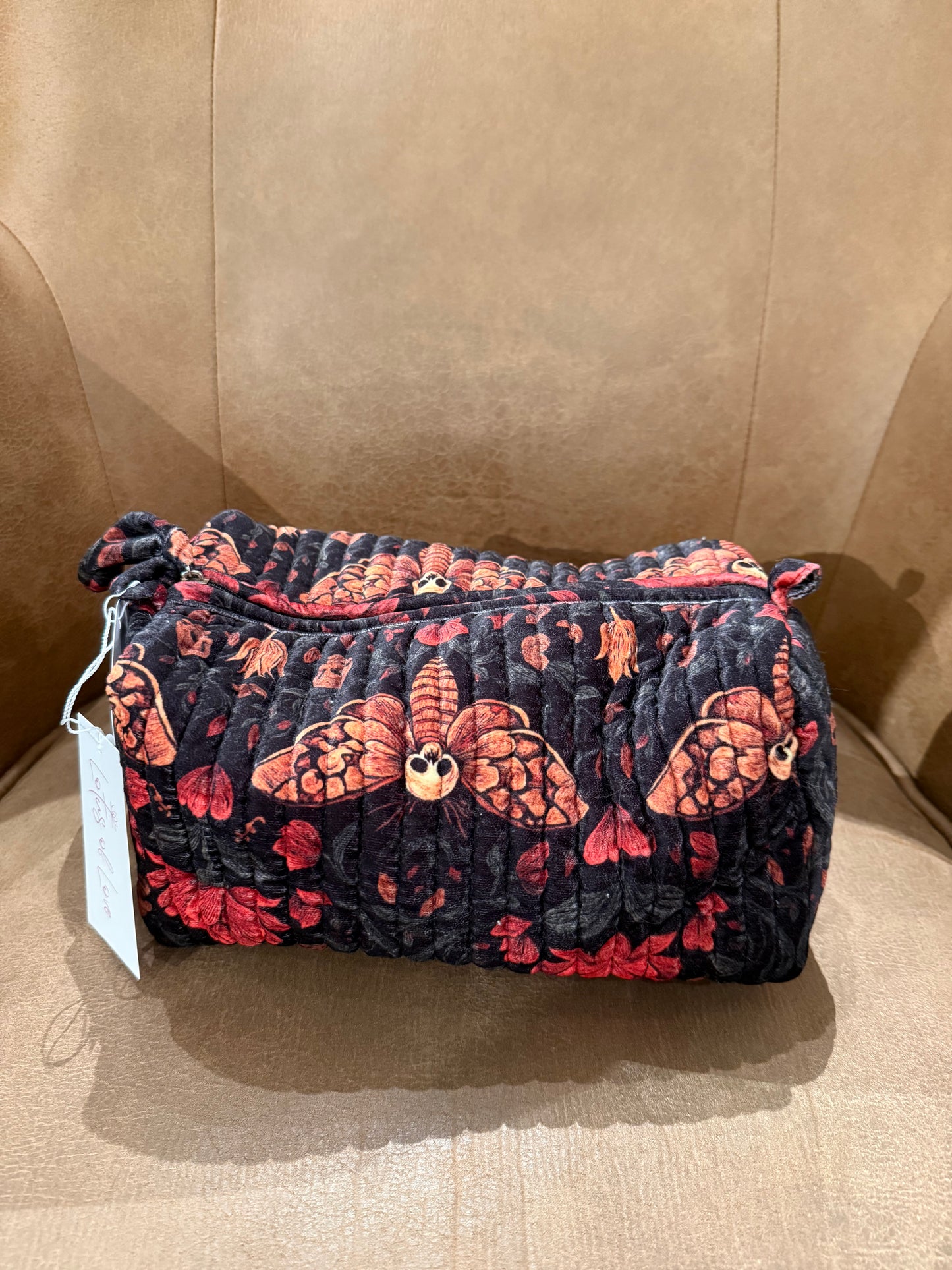 Dead moth printed velvet pouch