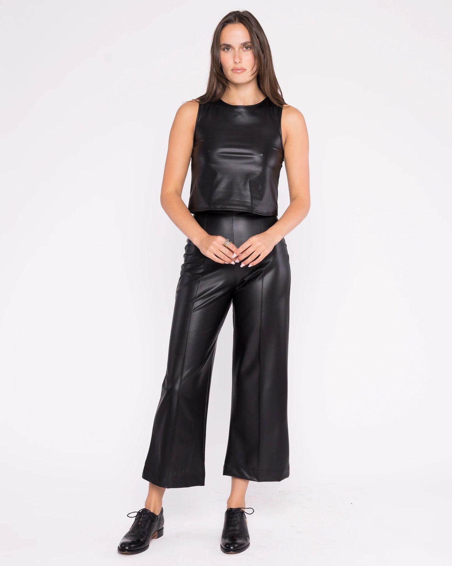 Vegan Leather Straight Leg Pant-Cropped