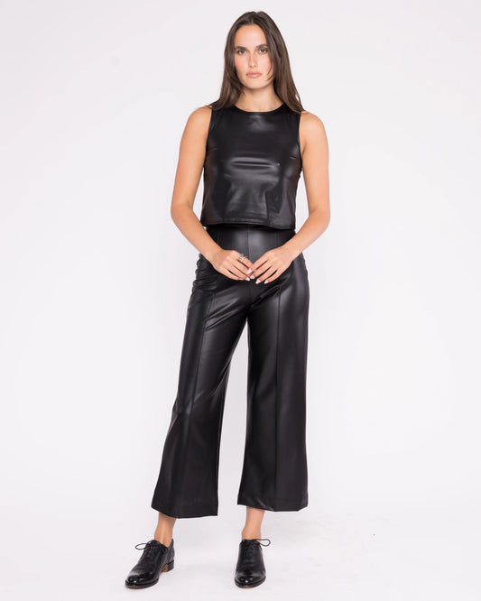 Vegan Leather Straight Leg Pant-Cropped