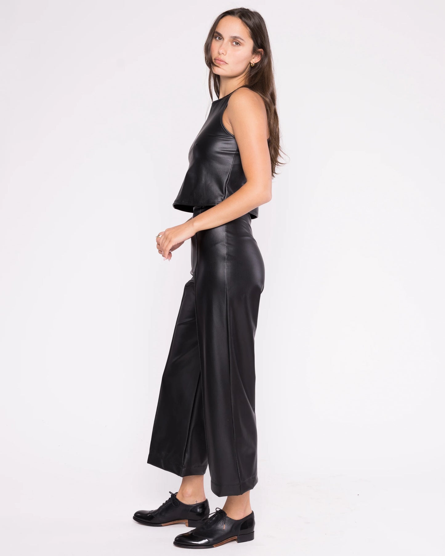 Vegan Leather Straight Leg Pant-Cropped