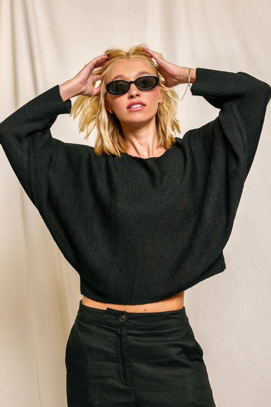 Light Knit Bat Wing Cropped Sweater