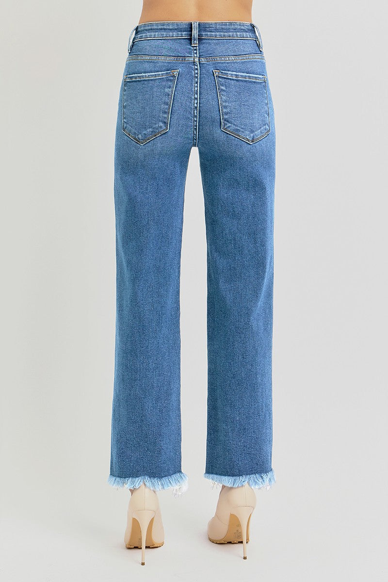 Fiona Fray Bottom HR Ankle Straight Jeans