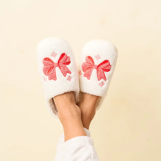 Fuzzy Bow Slippers