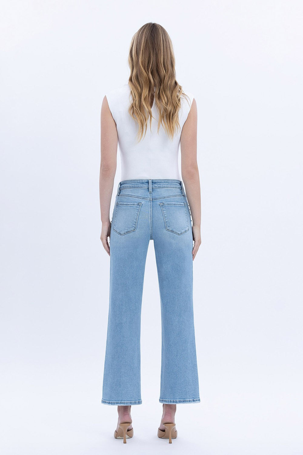 HR Ankle Studded Slim Wide Jeans