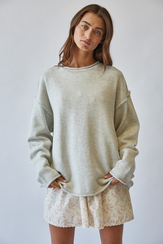 inside out roll neck pullover sweater