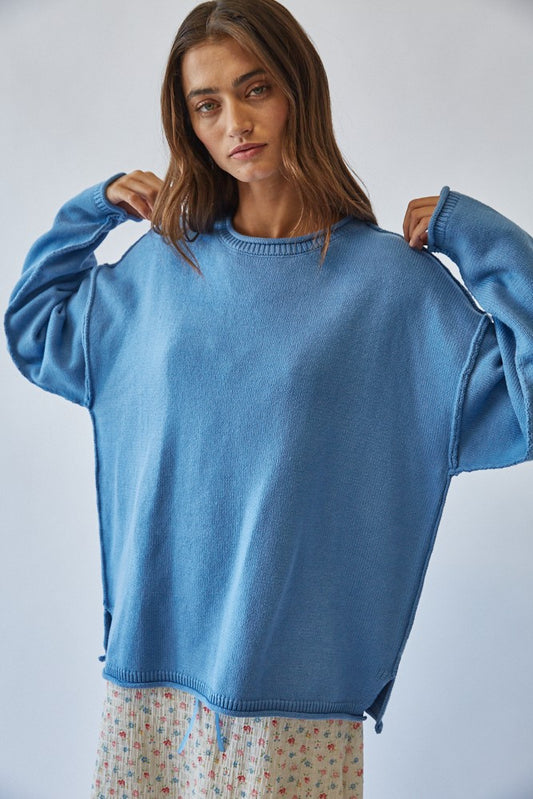 inside out roll neck pullover sweater