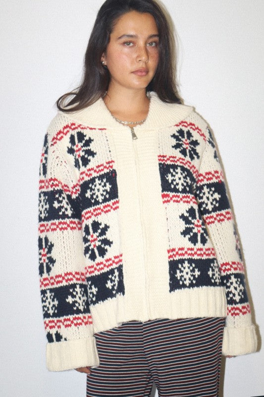 Fair Isle Zip Up Knit Cardi