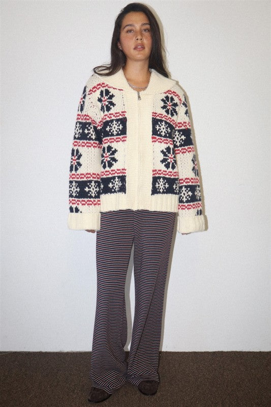Fair Isle Zip Up Knit Cardi
