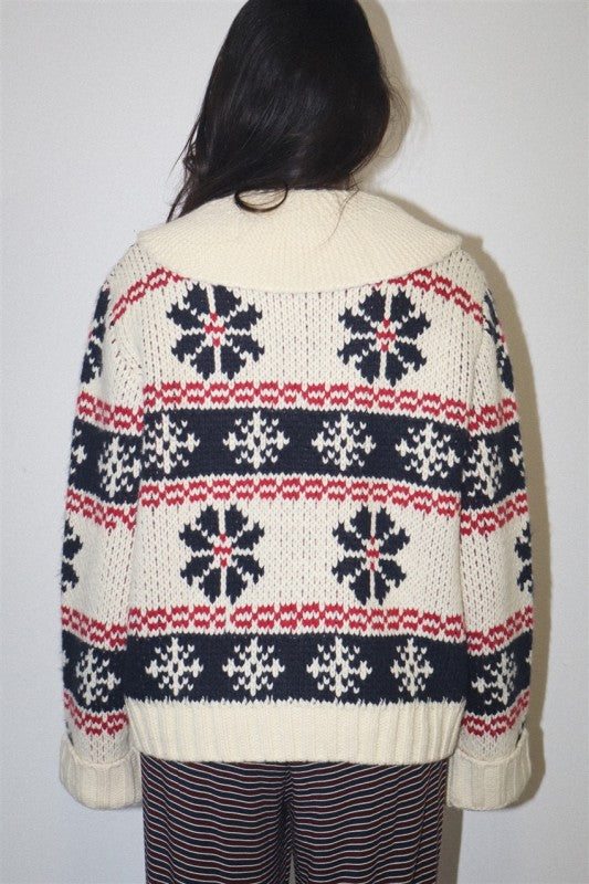 Fair Isle Zip Up Knit Cardi