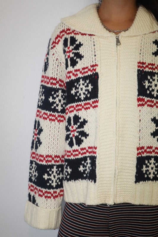 Fair Isle Zip Up Knit Cardi