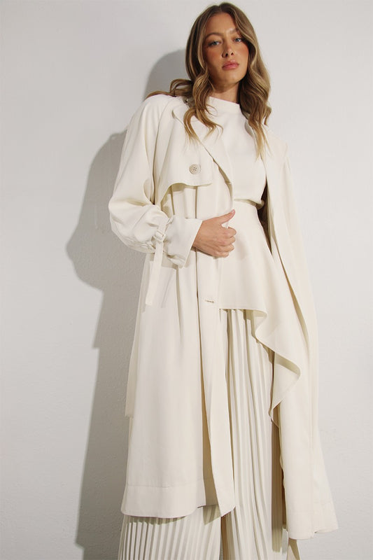 Karin back pleated trench coat