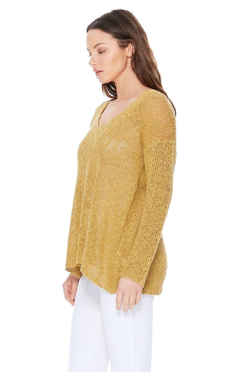 LS V Neck Slub Knit Sweater Top