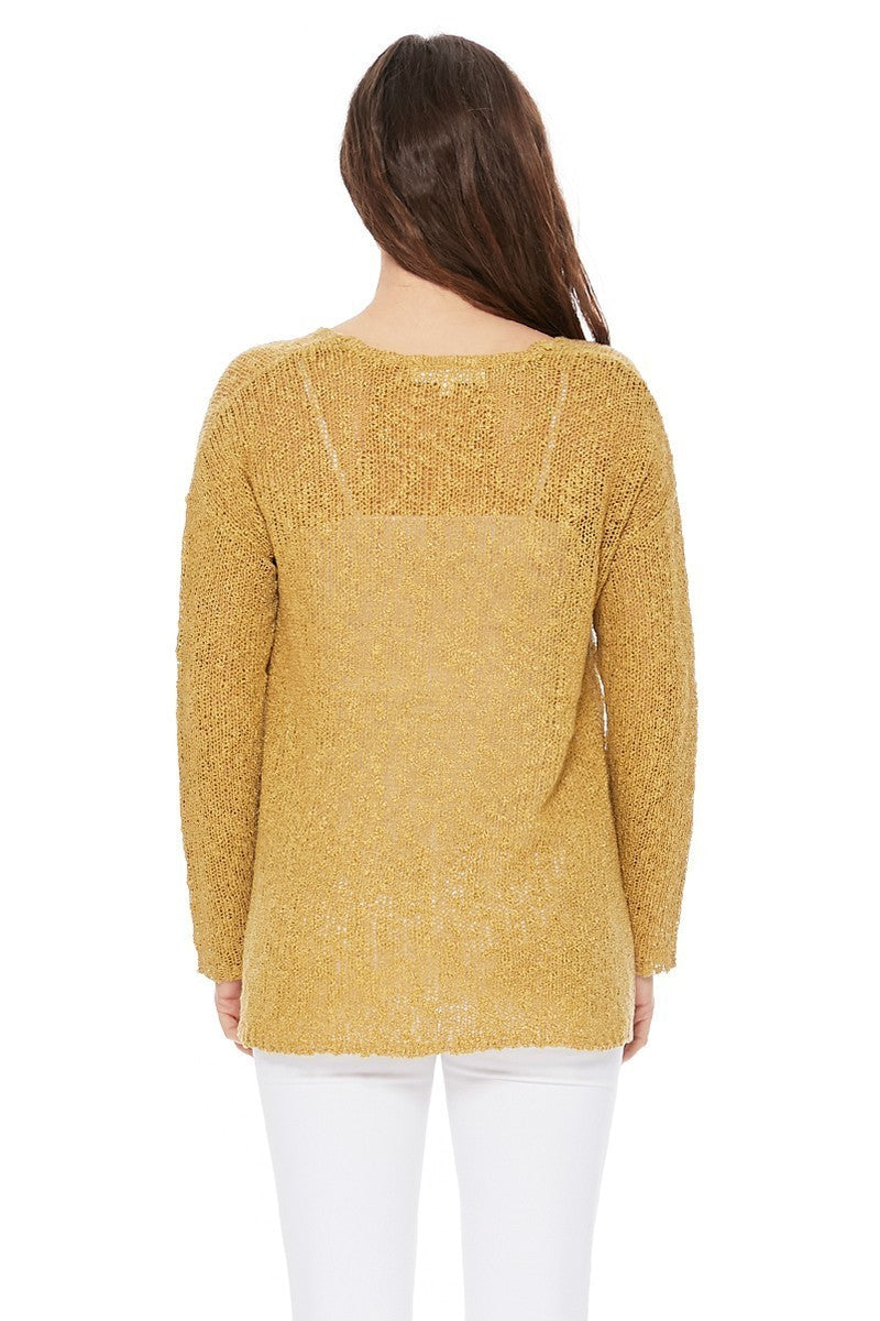 LS V Neck Slub Knit Sweater Top
