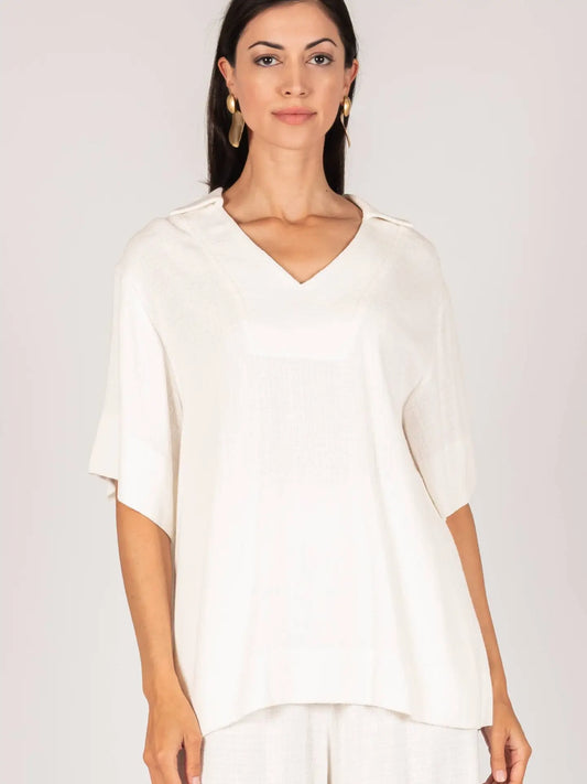 Linen Collared Short Sleeve Top