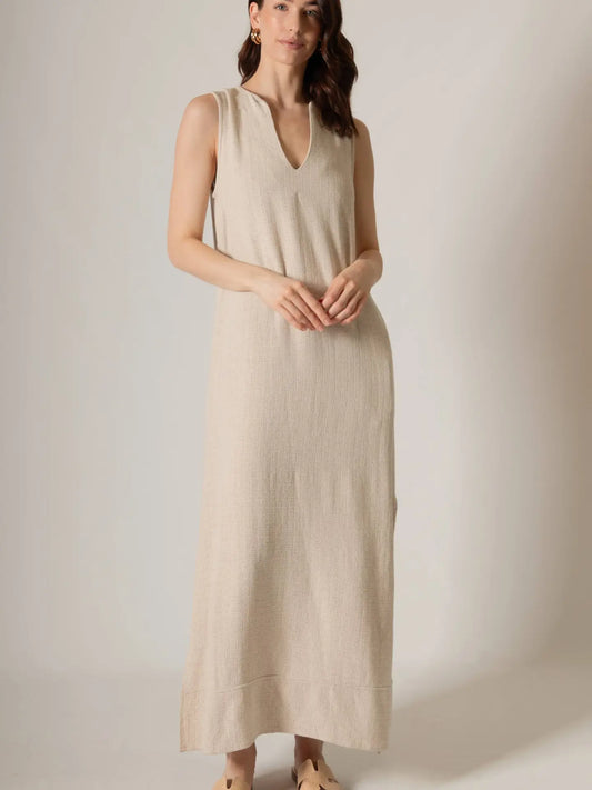 Linen V Neck Sleeveless Maxi Dress