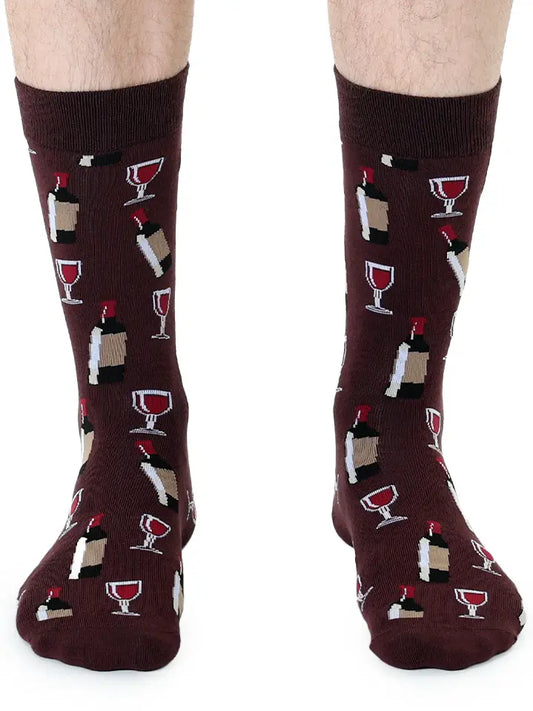 Men's Bamboo Crew Socks-Wine Time-Burgundy
