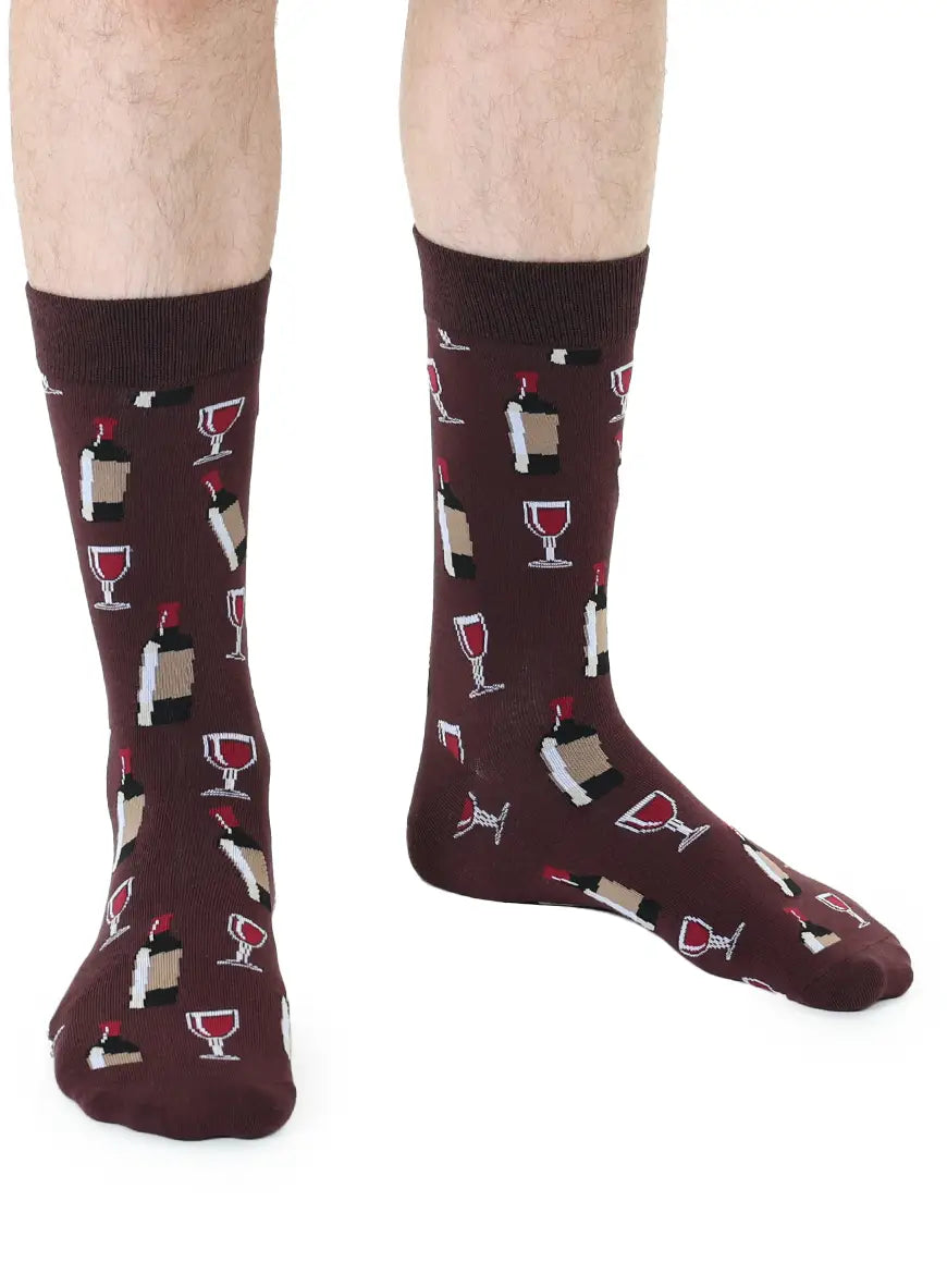 Men's Bamboo Crew Socks-Wine Time-Burgundy
