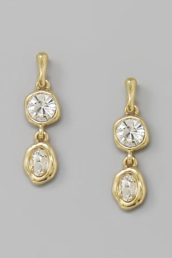 Metal Frame Linked Crystal Drop Earrings