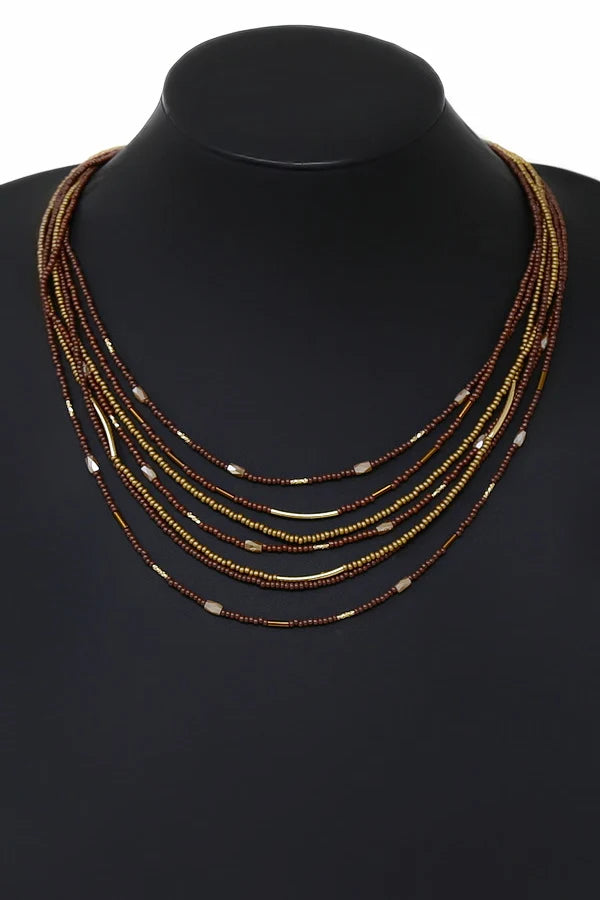 Multi-Strand Seed Bead Layered Necklace