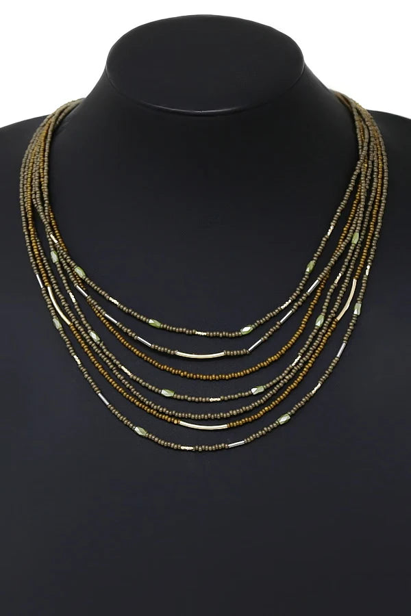 Multi-Strand Seed Bead Layered Necklace