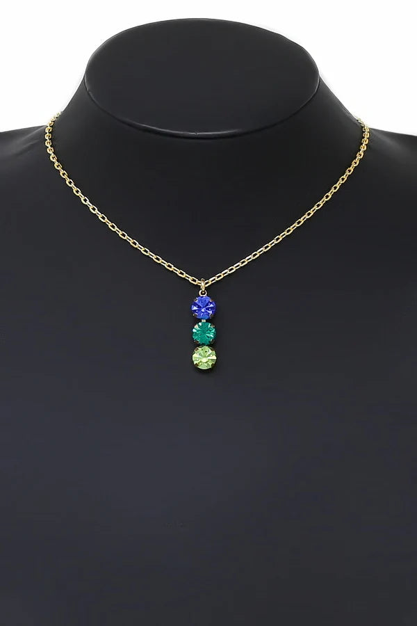 Multicolor Rhinestone Pendant Short Chain Necklace