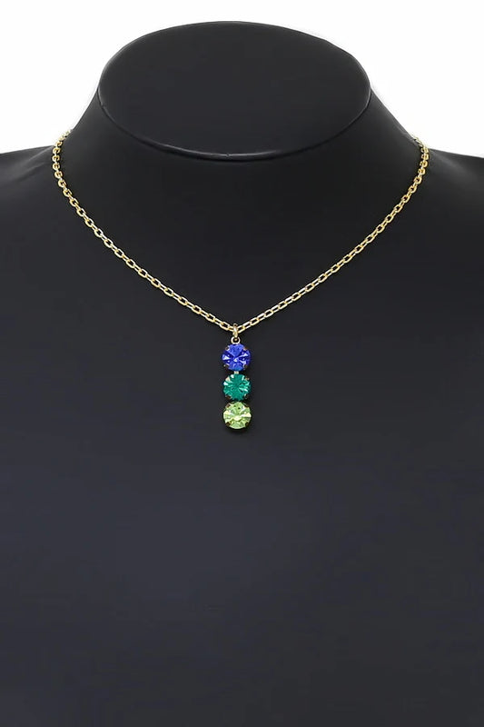 Multicolor Rhinestone Pendant Short Chain Necklace
