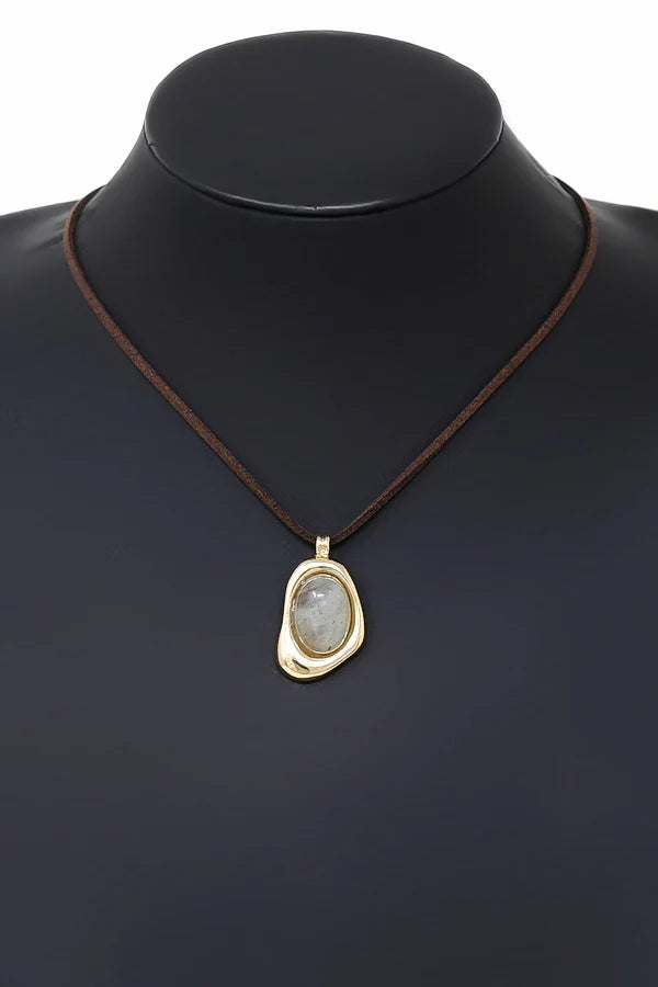 Organic Freeform Oval Stone Pendant Cord Necklace