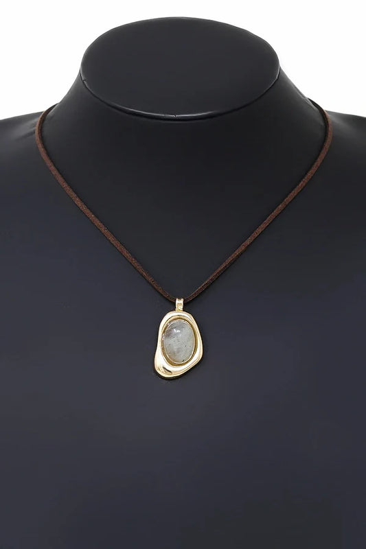 Organic Freeform Oval Stone Pendant Cord Necklace