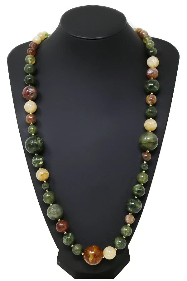Resin Marble Beaded Long Necklace