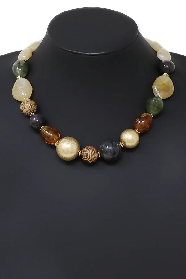 Resin & Wood Bead Statement Necklace