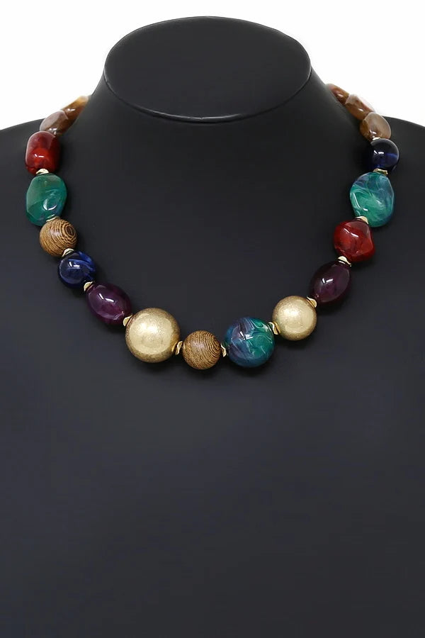 Resin & Wood Bead Statement Necklace