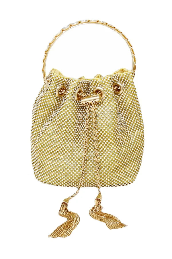 Rhinestone Mesh Evening Bucket Bag