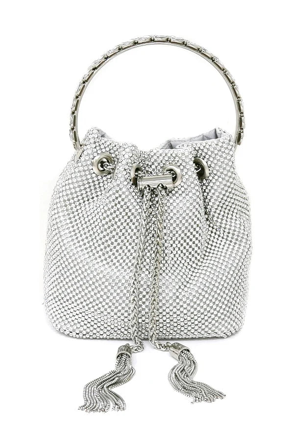 Rhinestone Mesh Evening Bucket Bag