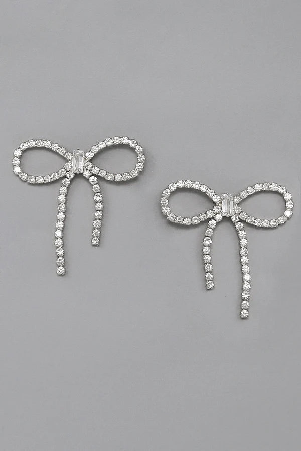 Rhinestone Pave Bow Ribbon Earrings