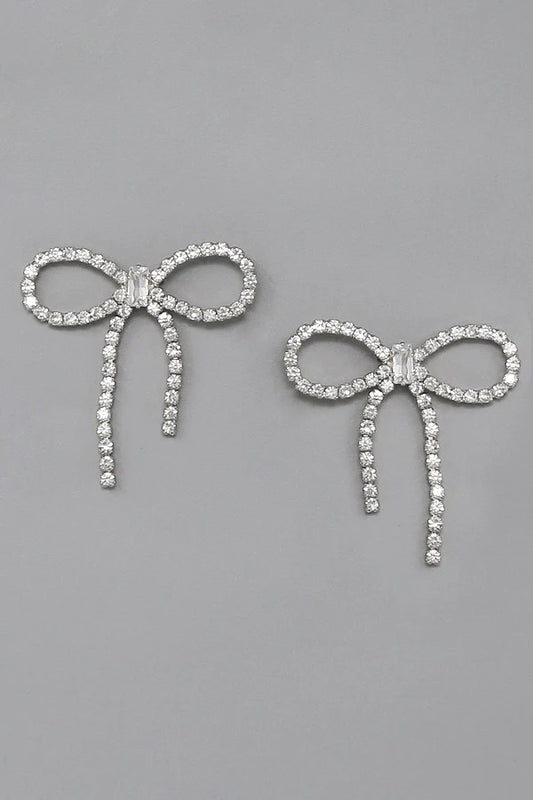 Rhinestone Pave Bow Ribbon Earrings