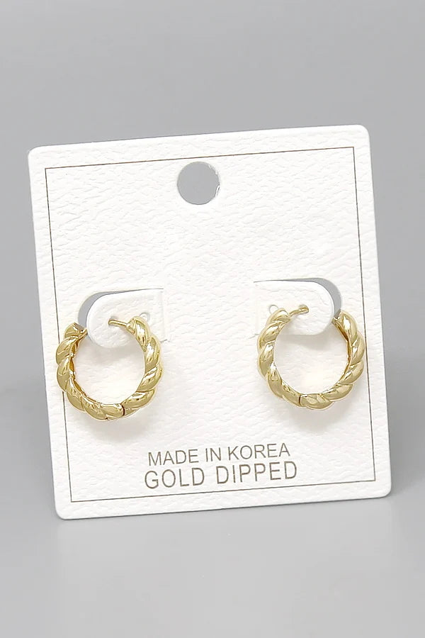 Ribbed Gold Dipped Hoop Earrings-gold
