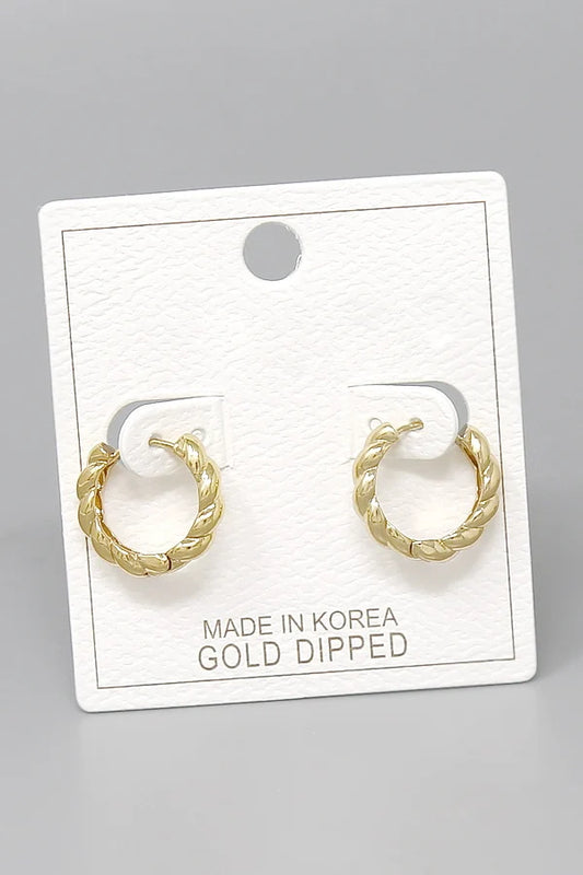 Ribbed Gold Dipped Hoop Earrings-gold