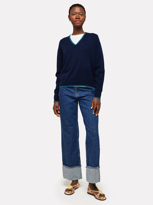 inked patch v neck sweater