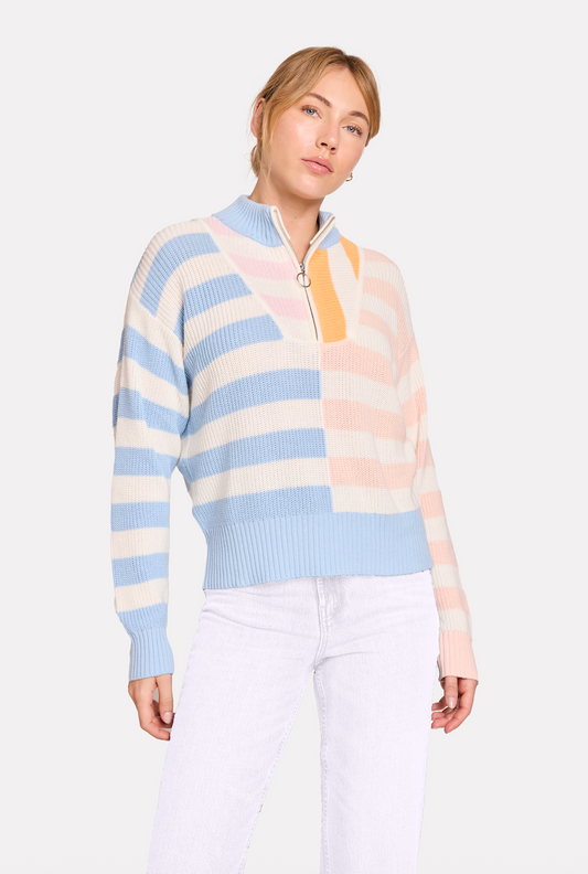 happy moments mixed stripe half zip