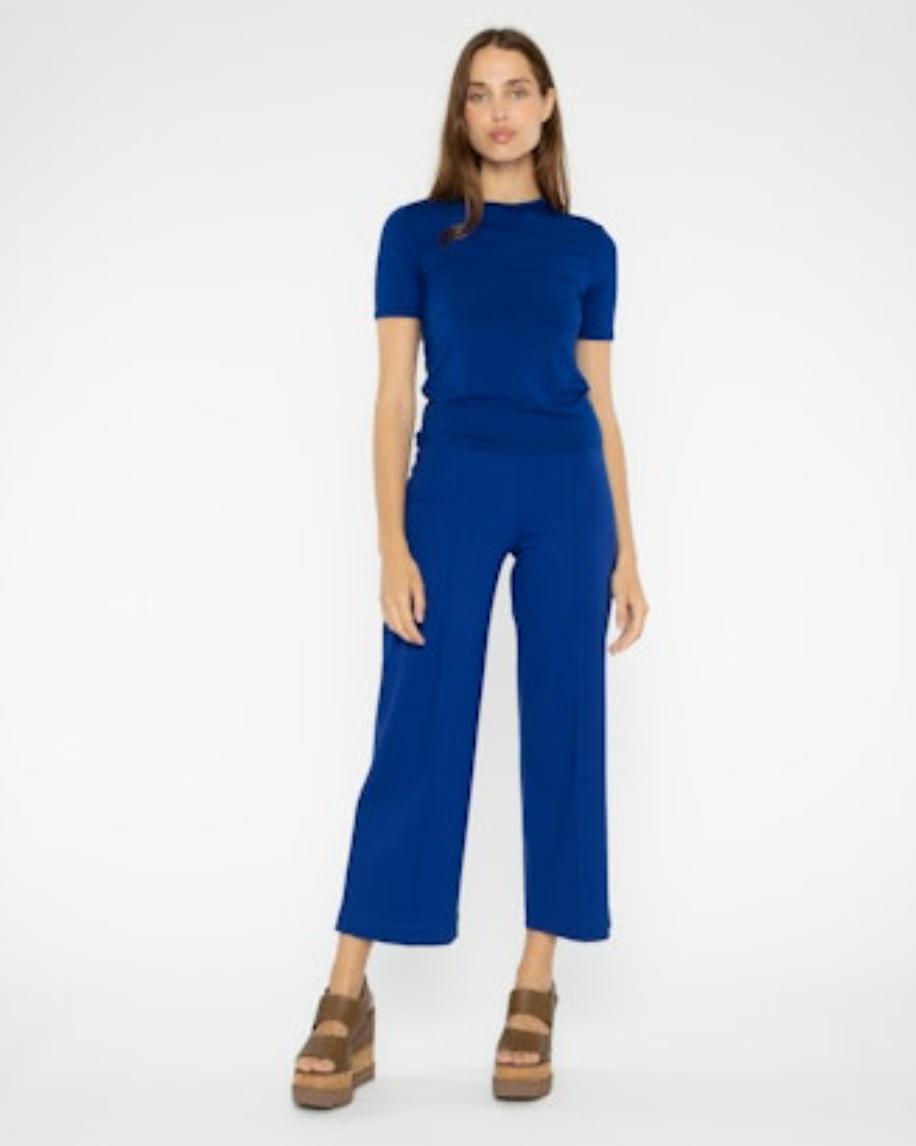 ponte knit straight leg pant-cropped