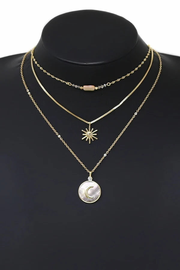 Star And Moon Layered Chain Necklace