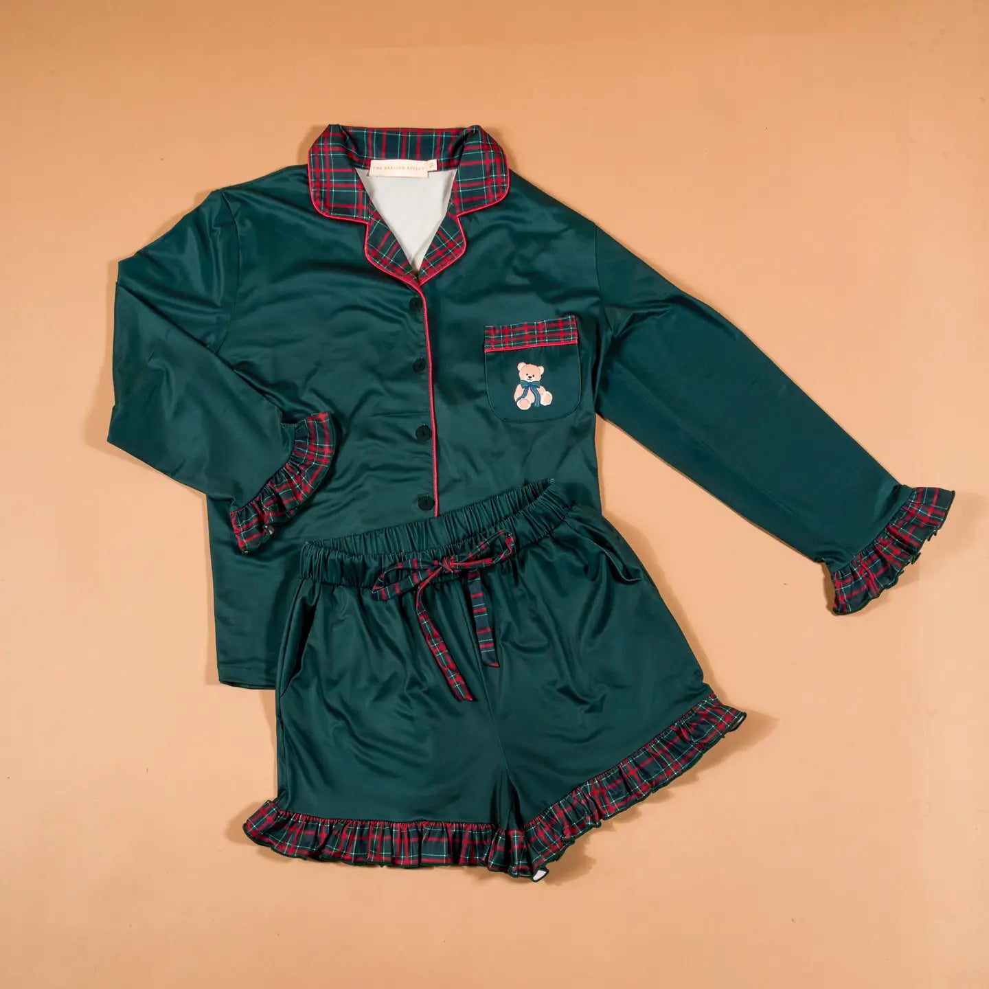 Sweet Dreams Shorts Set-Evergreen Plaid